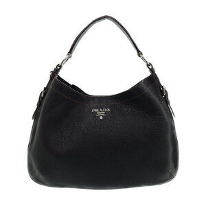Prada Black Leather Vitello Daino Hobo Shoulder Bag Black